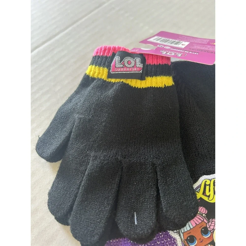 LOL Surprise Dolls Knit Hat Beanie &‎ Glove Set Kids New Unisex Black Pink BxX